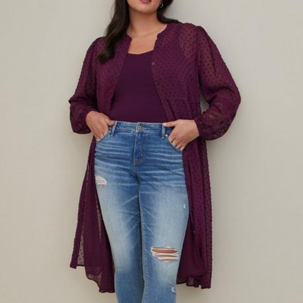 Torrid Purple Clip Dot Button Front Maxi Kimono